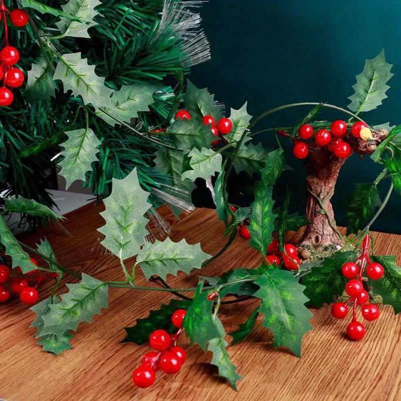 Christmas Garland Red Berry Green Garland 78.74 Ft Artificial Christmas Red Berry Flower Vine Winter Holly Leaves Outdoor for Fireplace Home Decor