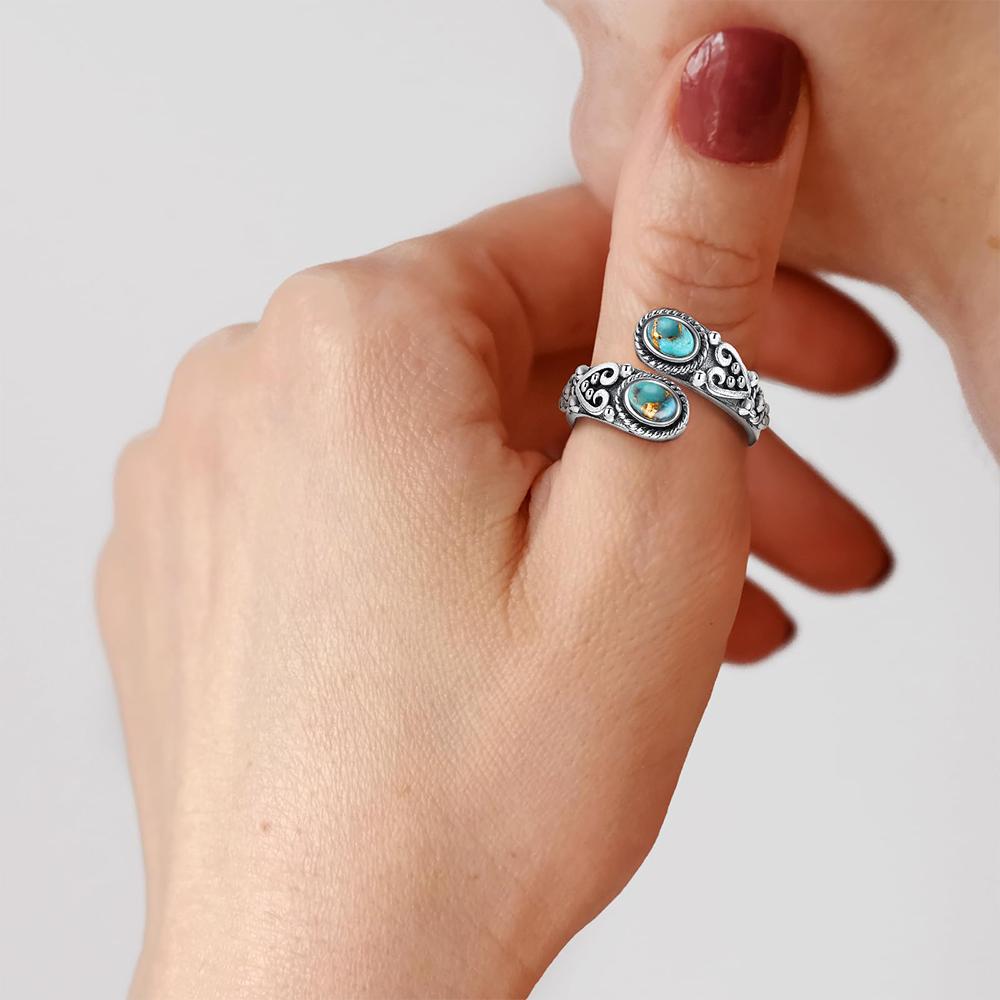 Vintage 925 Silver Turquoise Flowe Ring Rings Adjustable for Women jeweley Bohemia Fashion Party Silver Rings