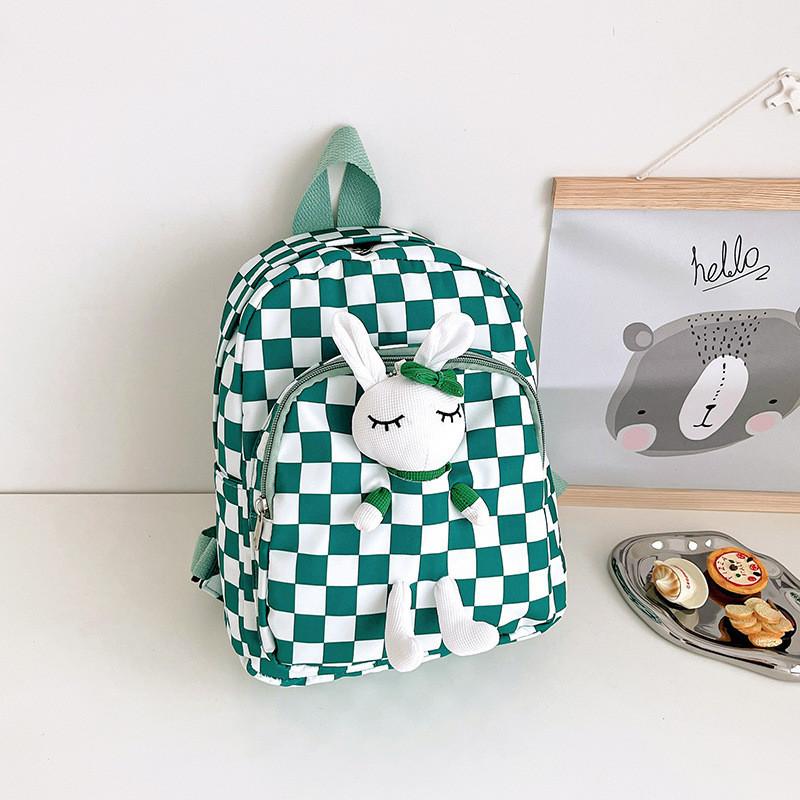 Trendy Children's Backpack For Fall With Stylish Printed Checkered Design And Lightweight Nylon Fabric