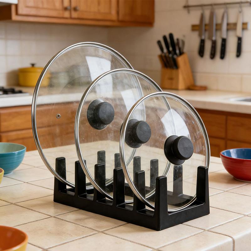 Multifunctional Pot Lid & Dish Rack - Plastic Kitchen Organizer for Plates, Lids, Cups & Dishes, Countertop Storage Holder