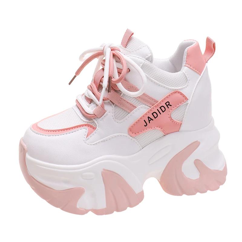 Móda 10,5CM Dámské Kožené Robustní Tenisky Nový Podzim Skryté Podpatky Ležérní Sportovní Dad Shoes Silná Podrážka Platforma Prodyšné Tenisky Žena