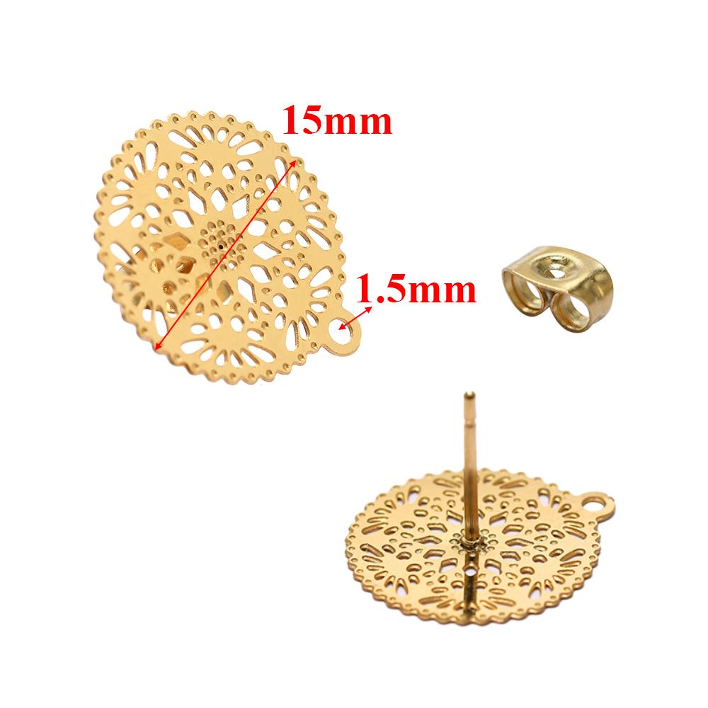 10pcs 304 Stainless Steel Hollow Flower Studs for DIY Drop Earrings Post Findings Jewelry Making Dangle Charms Connectors