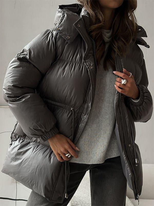 Drawstring Slim-Fit Cotton Jacket Winter Hooded Zipper Cotton Jacket Comfortable and Warm Outerwear