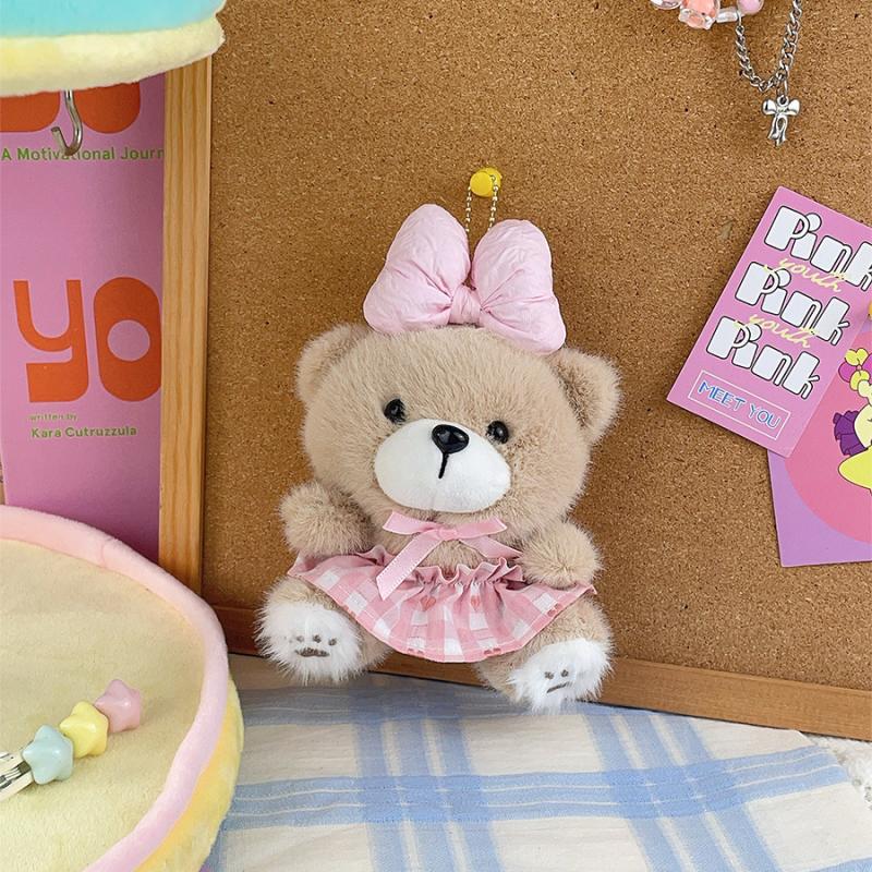 Cute Bow Little Bear Plush Doll Toy Keychain Cartoon Stuffed Doll Keyring Bag Pendant Backpack Hanging Decoration For Kid Gifts