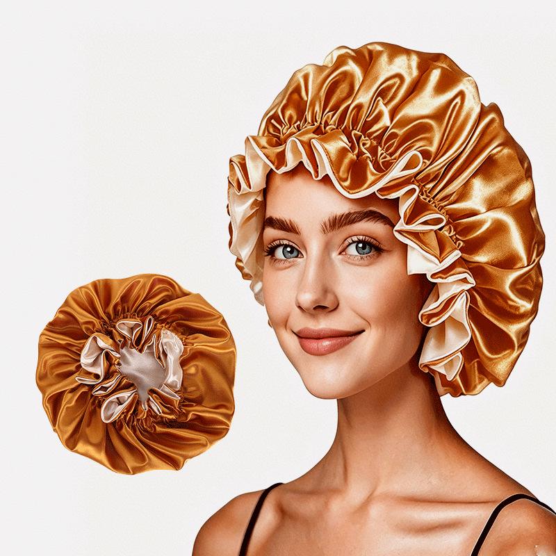 Double-layer Satin Lace Nightcap - Silk Imitation Hair Protection Cap