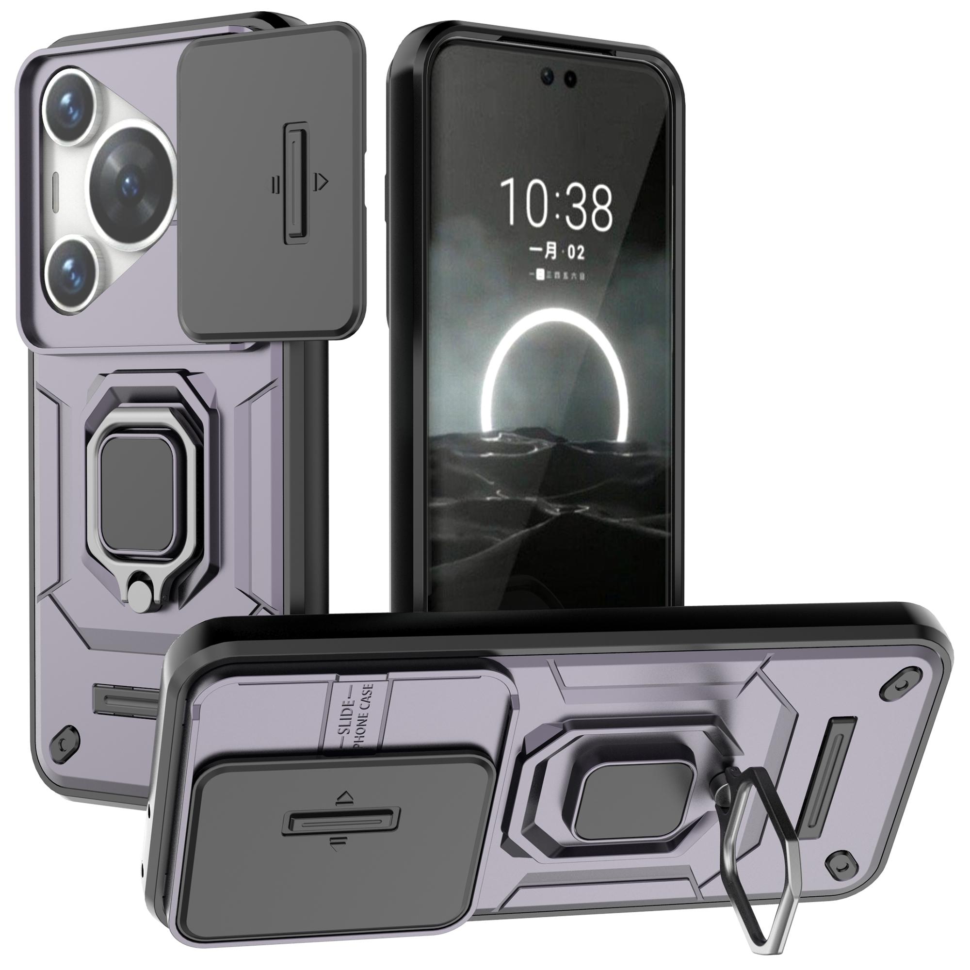 Чехол-подставка для Huawei Pura 70 Pro/Pura 70 Pro+ с защитой объектива-слайдера, ПК+ТПУ чехол для телефона E