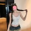 With chest pad, French V-neck eyelashes lace suspender short vest women's inner back top summer
