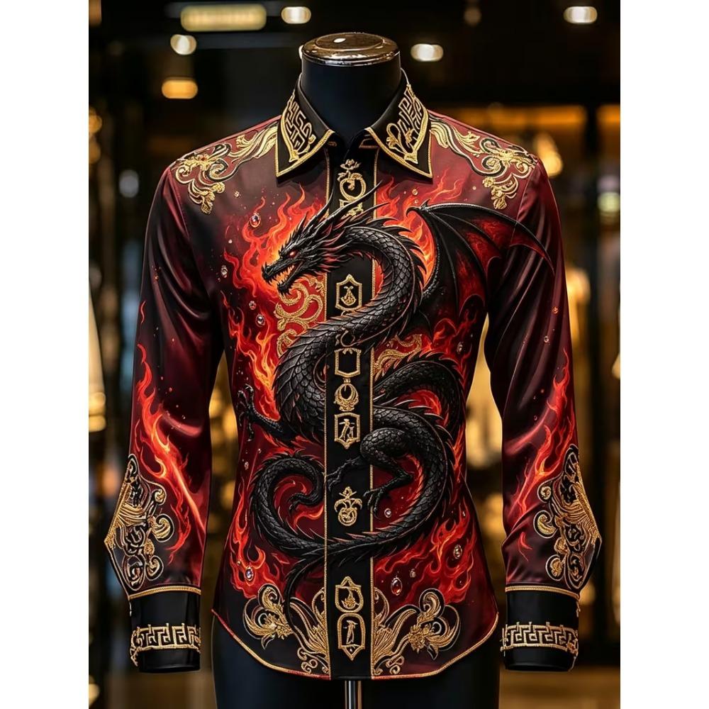 Fashion Men Black White Gradient Shirt Angel Wing Cross Graphic Long Sleeve Slim Club Punk Streetwear Dress Blouse