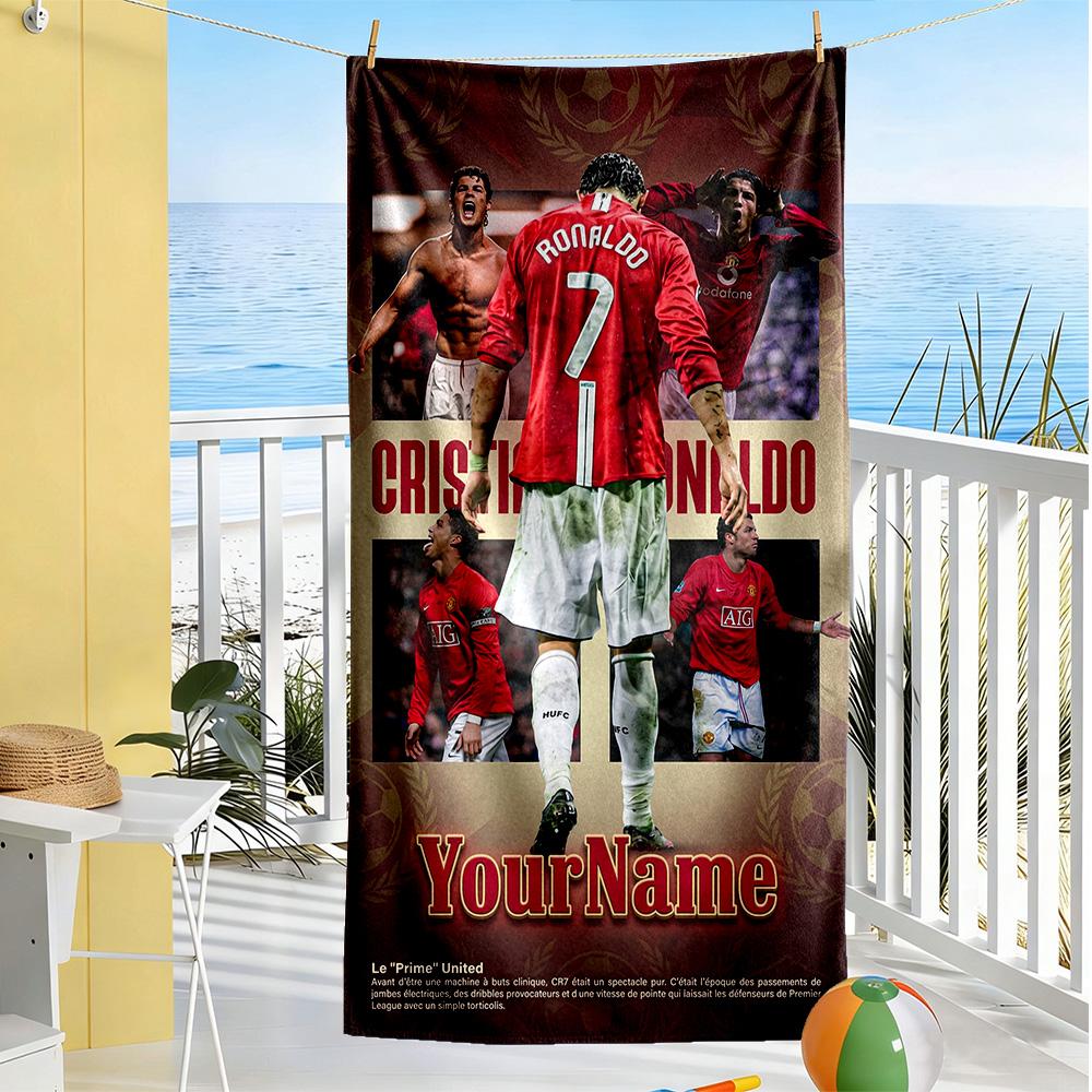 Cristiano Ronaldo Customized Name Beach Towel Super Soft & Absorbent Perfect for Traveling Yoga Camping and Swimming