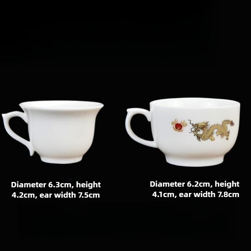 Handmade White Porcelain Tea Cup Heat Resistant Handle Personal Gongfu Teacup for Tea Ceremony