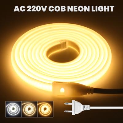 Süt Beyazı COB Neon Şerit 220V 288LED/M IP65 Su Geçirmez 3000K 4000K 6000K Boşluklu Neon Işık 50cm Kesilebilir AB Fişli