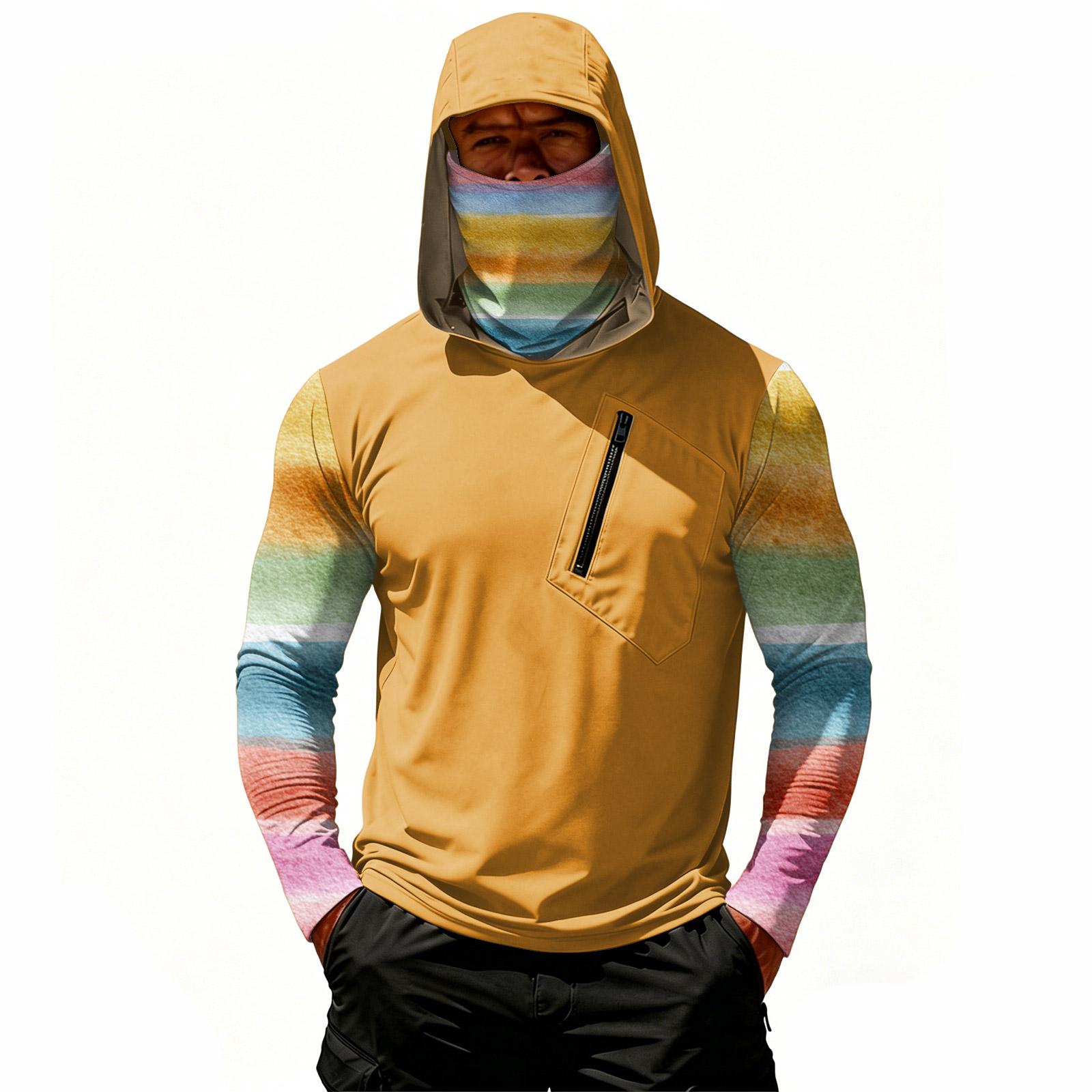 

Men s Long Sleeve Hooded Shirt with Zipper Chest Pocket Lightweight Breathable Pullover for Outdoor Activities Running Hiking L жовтий