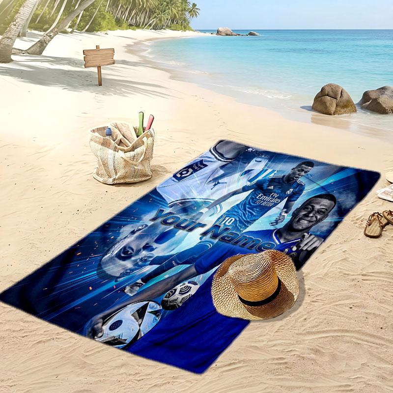 Asciugamano da Spiaggia Personalizzato Stampato Kylian Mbappe Logo Calcio Supporto Nome Personalizzato Testo Asciugamano Assorbente Per Sport Viaggio Regalo Speciale
