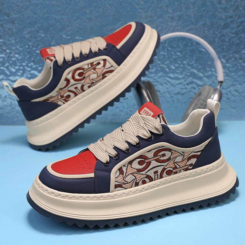Spring fashion embroidery color matching platform tide shoes versatile sports casual shoes heightening comfortable men's shoes