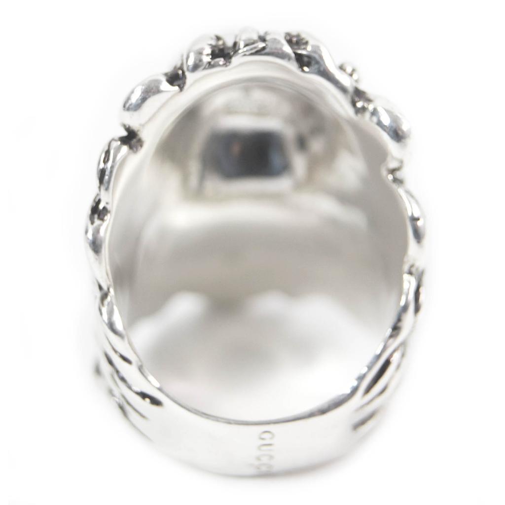 Excellent GUCCI Ring Lion head Silver black Colored stone mens Used