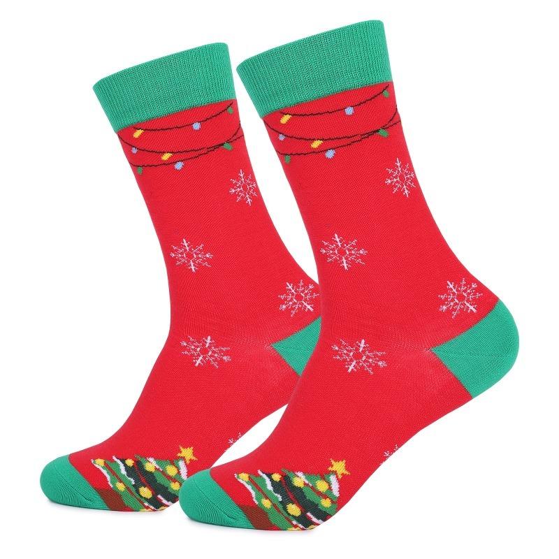 Ladies Autumn Winter Santa Elk Christmas Mid Tube Cotton Socks