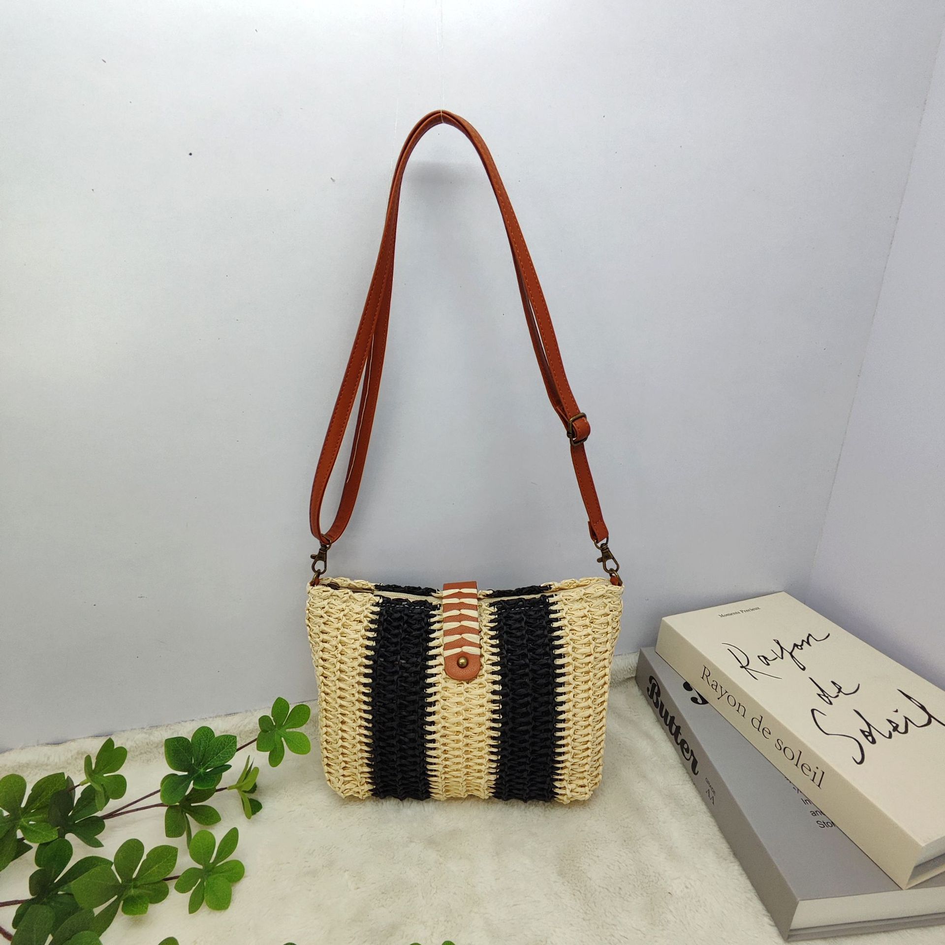 Women S Bag Striped Straw Bag Woven Bag One Shoulder Oblique Span Bag Seaside Vacation Bag