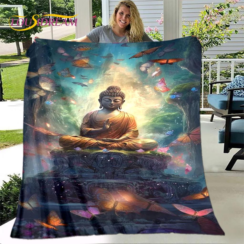Fe Budista Buda Sakyamuni Guanyin Bodhisattva Religión Manta Manta Suave para el Hogar Orar Dormitorio Camas Funda de Sofá