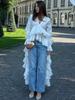 Women's Spring Summer New Sweet Fresh V-Neck Long Sleeve Irregular Hem Shirt Lady Top