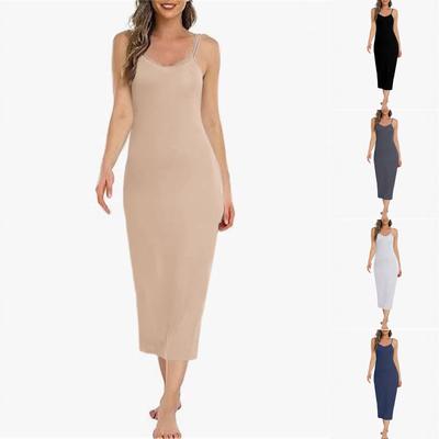 Damen Langes Unterkleid Basic Verstellbare Spaghetti-Träger Cami Unterkleid Weiches V-Ausschnitt Nachthemd Unter Kleidern
