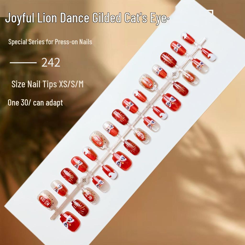 

Радостные ногти «кошачий глаз» с танцем льва: Милые, Универсальные, Накладные Ногти для Нового Года