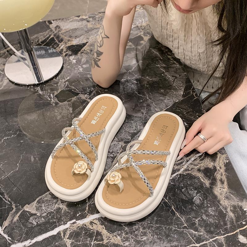 thick-soled set of toe cool slippers women's summer new fashion flower rhinestone versatile sandals