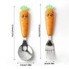 Set di Forchetta e Cucchiaio in Acciaio Inossidabile con Manico a Forma di Carota per Bambini