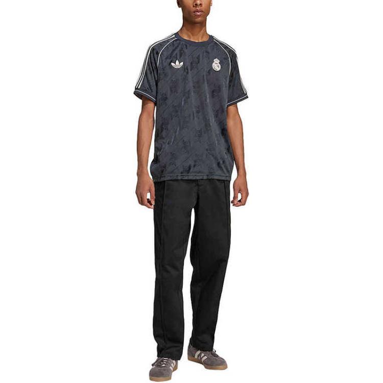 adidas Maglietta da calcio a maniche corte vintage girocollo a tema Originals X Real Madrid Uomo Top Grigio Scuro JI9481