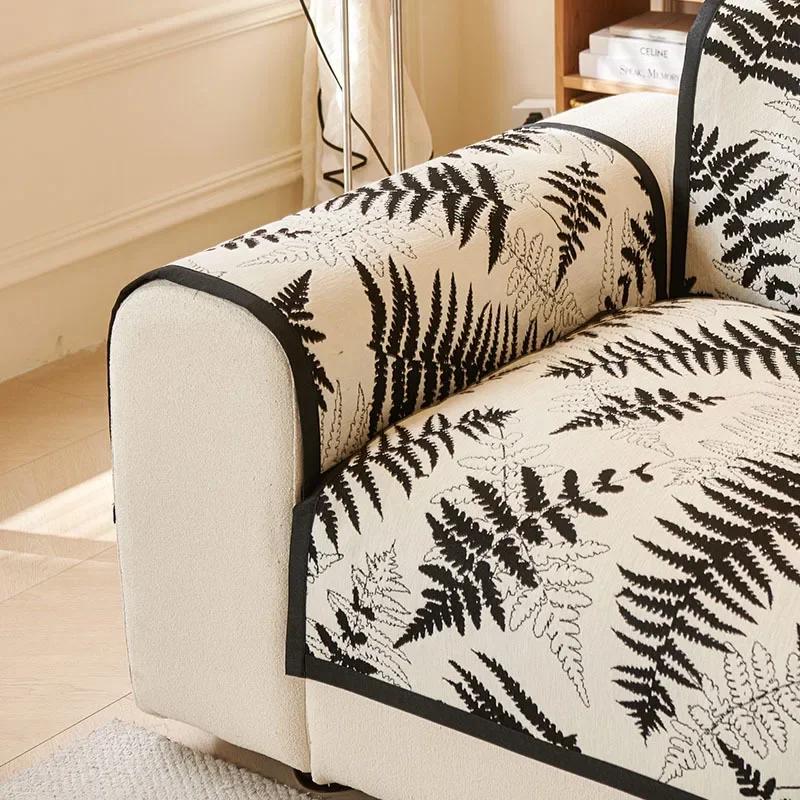 1pc Leaves Printed Sofa Cushion Chenille Non-slip Sofa Covers L Shaped Sofa Cover Couch Armrest Mat for Living Room Home Decor