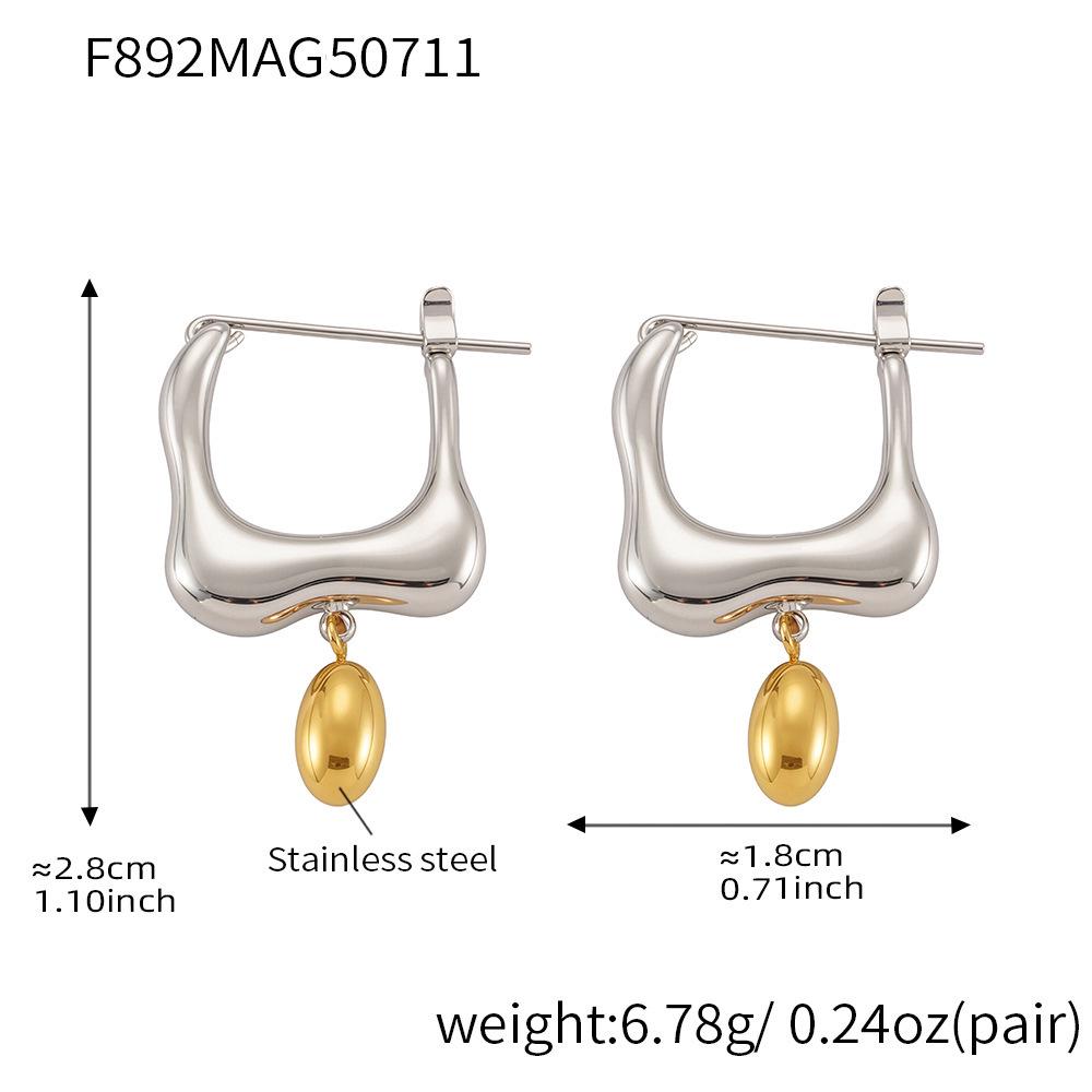 Qiong Yao Two-Tone Geometric Liquid Gold Earrings - High-End Colorfast Stainless Steel Jewelry