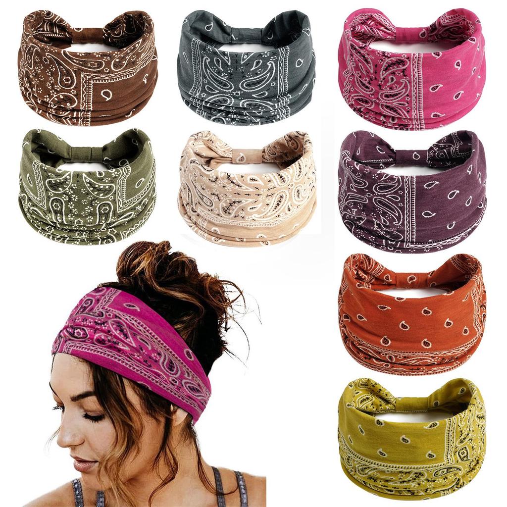 Bandeau large rétro à motif cachemire pour femmes - Bandeau de sport élastique coloré pour yoga