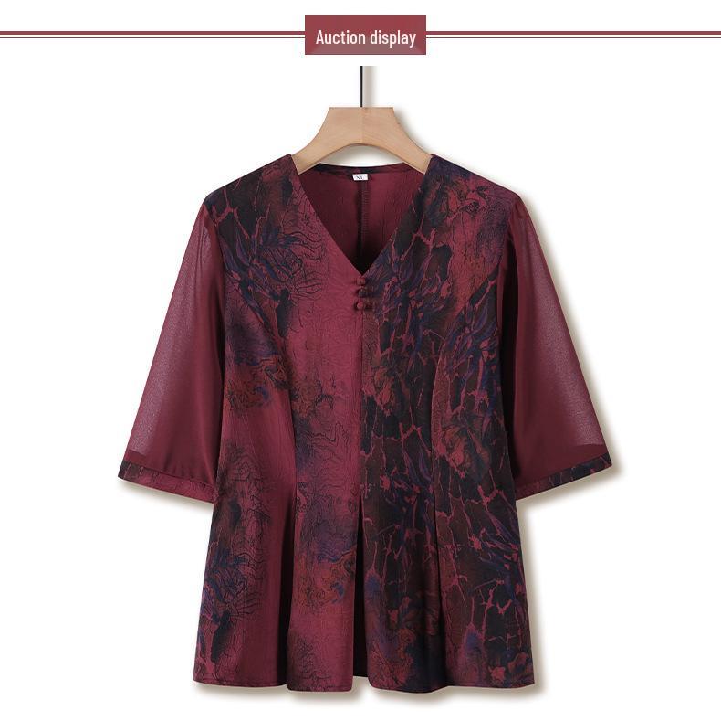 Plus Size Summer Slimming Two-Piece Set for Middle-Aged and Elderly Women