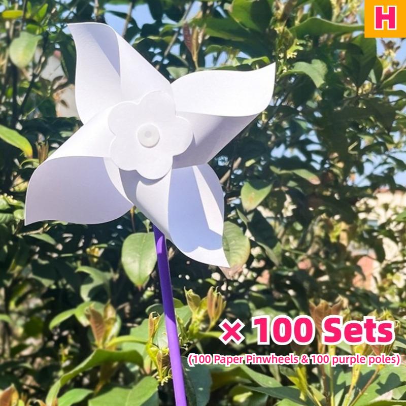 100pc Summer Event DIY Paper Pinwheels Crafts Set Blanks White Small Windmills Kits Bulk Drawing Party Kid Toy Assembly Handheld