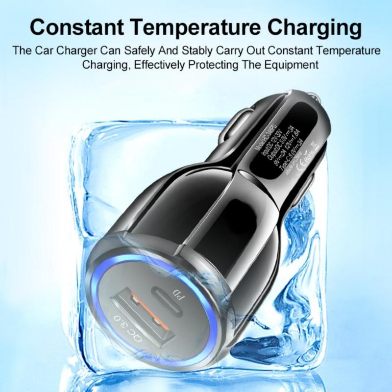 High Speed Charging Car Adapter with 1xUSB C and 1xUSB Double Port 30W Total Output for Efficient Device Charging