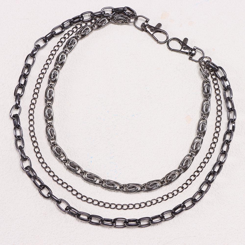 European & American Hip Hop Multi-Layer Gun Black Metal Waist & Pant Chain