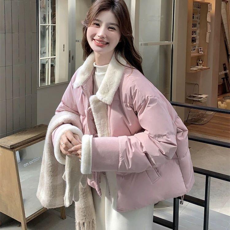 

Синее лоскутное пальто из овчины, милое стеганое, зимнее, толстое, короткое, свободное, куртка-хлебница L розовый