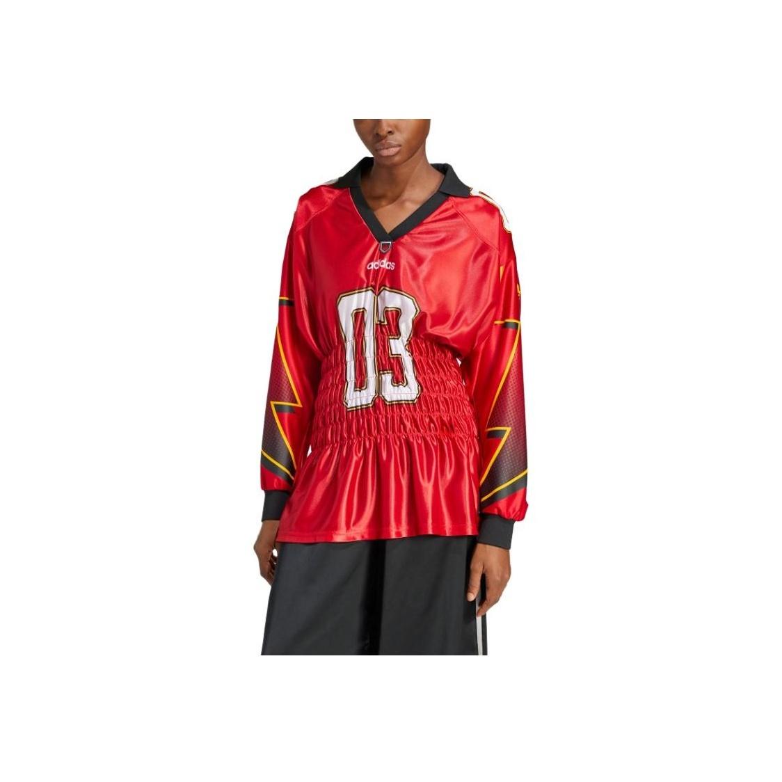 Adidas Originals Loose V-Neck Long Sleeve Pullover Football Shirt Women Light-Crimson JX9218 M