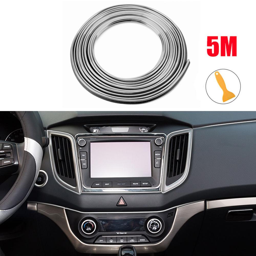 5M Car Moulding Decoration Flexible Strips Door/Center Console/ Interior Gap Trim Universal Chrome Trim Strip Bright Strip