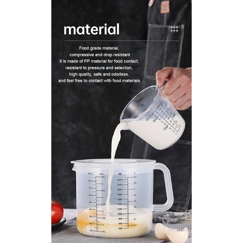 2.5L Baking Measuring Cup Scale Mixing Bowl with Lid Transparent Plastic Mixing Cup for Home Kitchen