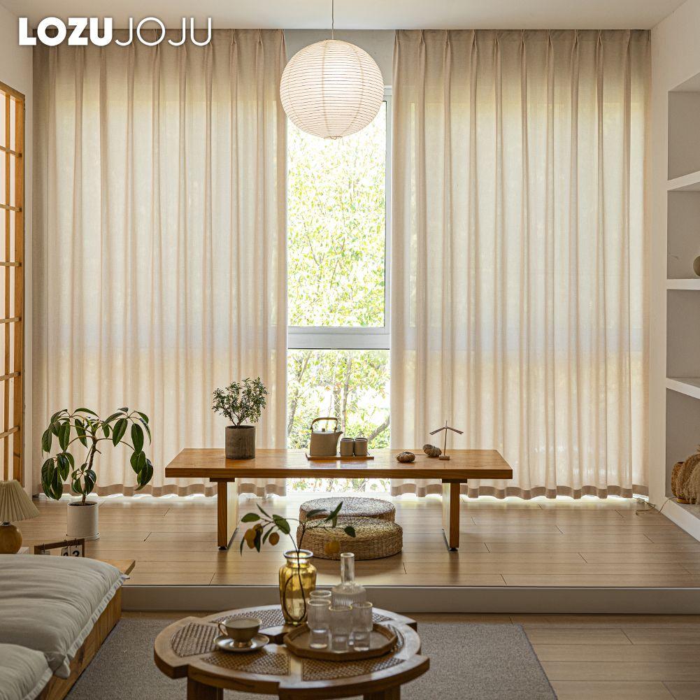 1PC LOZUJOJU Cream Style Semi Blackout Curtains Japanese Imitation Linen Thick Curtains for Bedroom Living Room Balcony Window for Home Decor