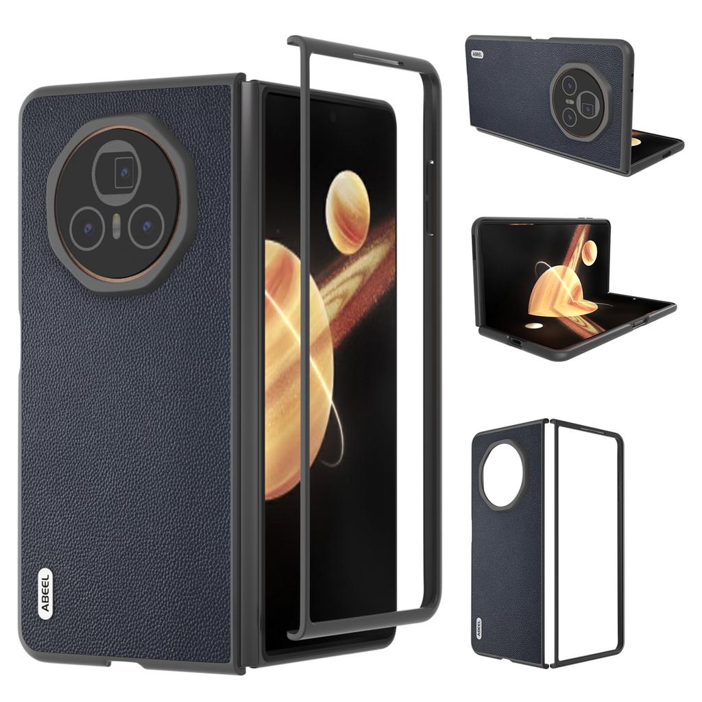 For Honor Magic V3 5G Case Genuine Cow Leather PC Phone Cover Black Edge
