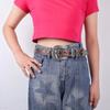 Mei Men's and Women's Leather Belts - Punk Rock Trendy Rhinestone Embellished Wide Belt
