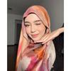"Hot Sale Watercolor Tie-Dye Cotton Arabic Satin and Polyester Long Turkish Headscarf"