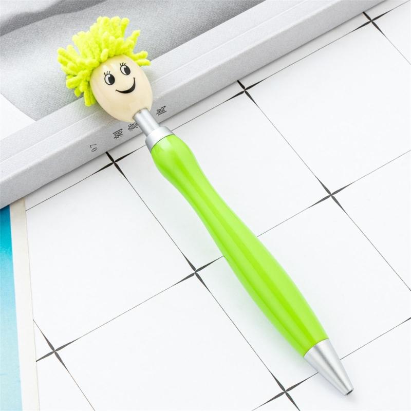 6pcs 1.0mm Mop Head Pen Retractable Ballpoint Pen with Plush Hair Smooth Writing Pen School Office Supplies for Teacher
