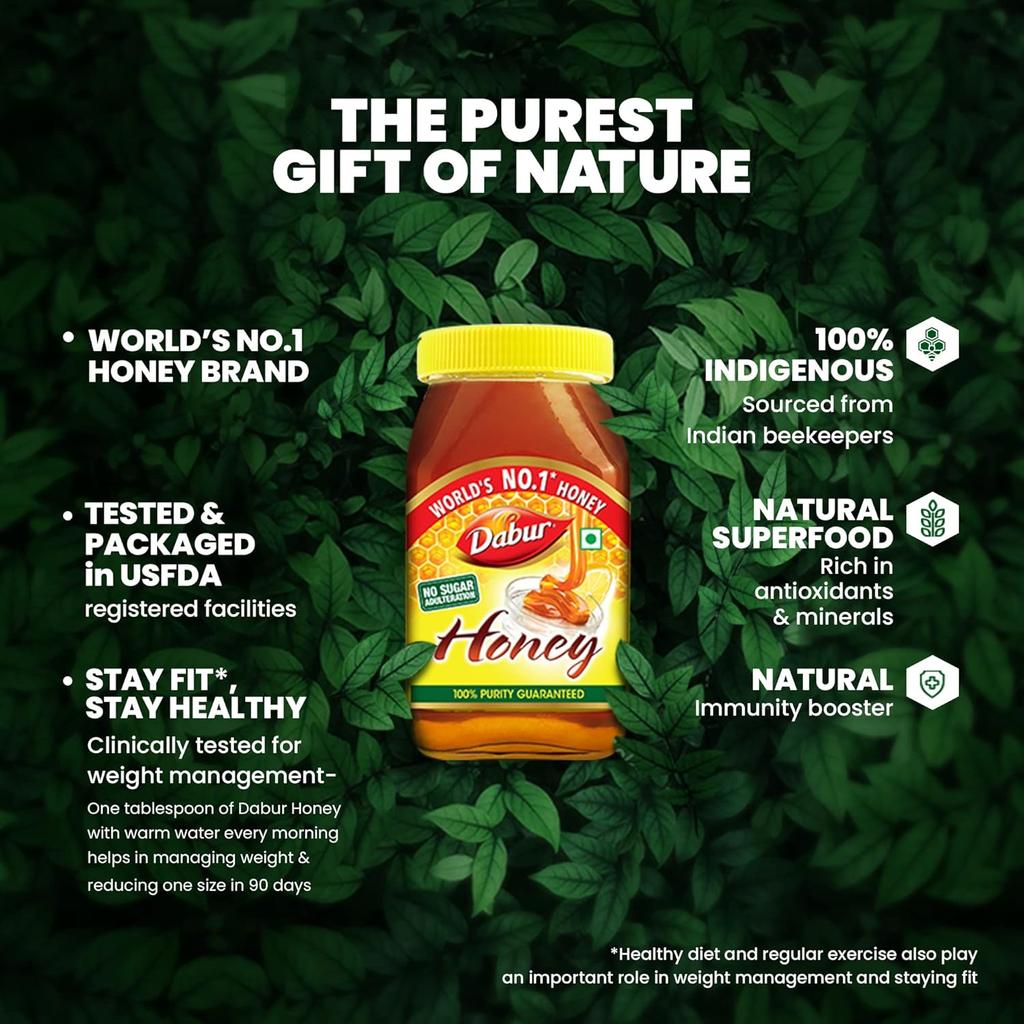 Dabur Honey 1kg Bottle | 100% Pure Natural Honey | Rich in Antioxidants for Immunity, Energy & Healthy Lifestyle | No Added Sugar | Global Brand