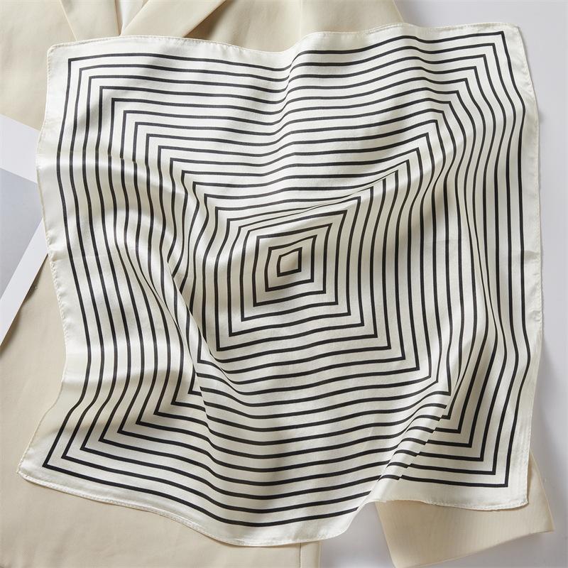 Hangzhou Silk Korean Professional Silk Scarf Women s 100% Mulberry Silk Silk Scarf Scarf 53cm Square Scarf Versatile Stripes 53*53cm