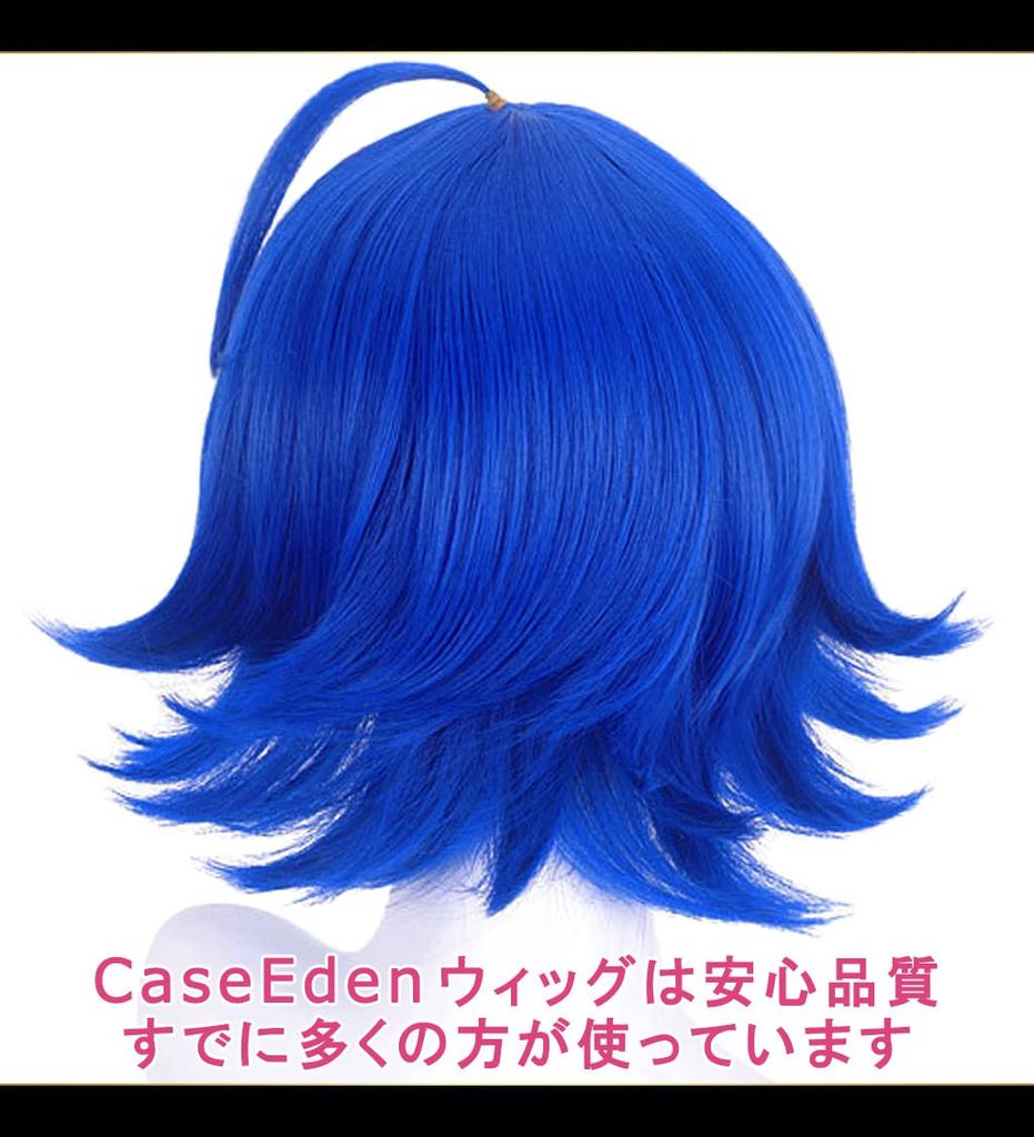 CaseEden Cosplay Wig, Short, 30cm, Heat Resistant, Blue Hair, with 2 Wig Nets Included
