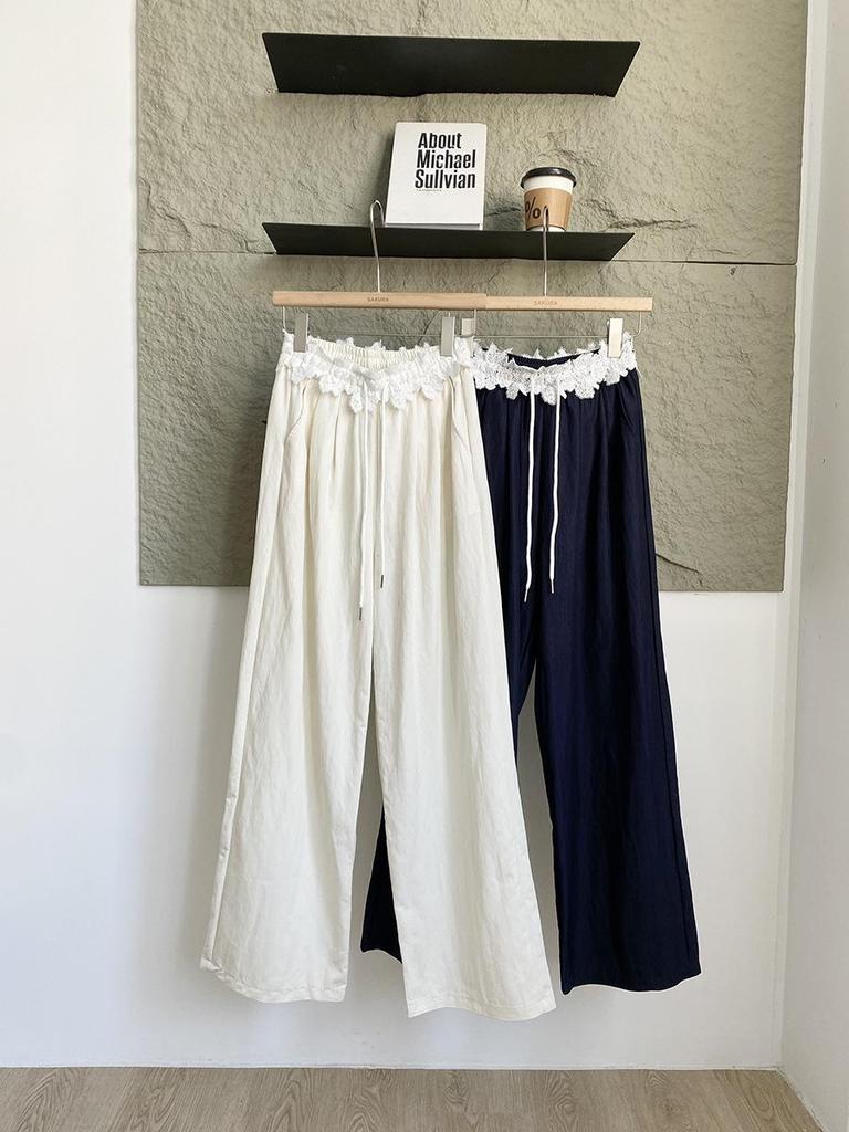 2025 Spring Korean Sweet Slimming High Waist Pink Straight Leg Pants for Women