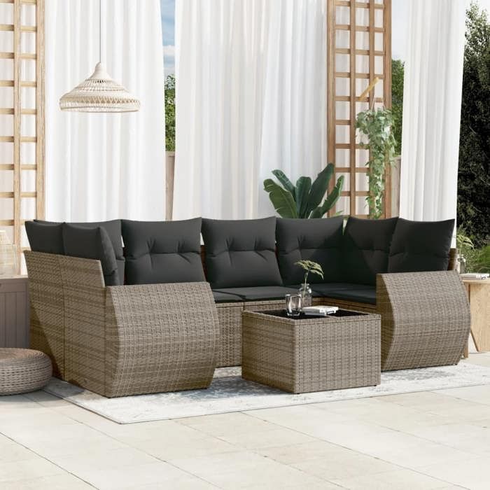 VidaXL Garden Lounge Set with Cushions 7 Pcs, Patio Sofas, Patio Furniture Set, Outdoor Furniture, Grey 3221119