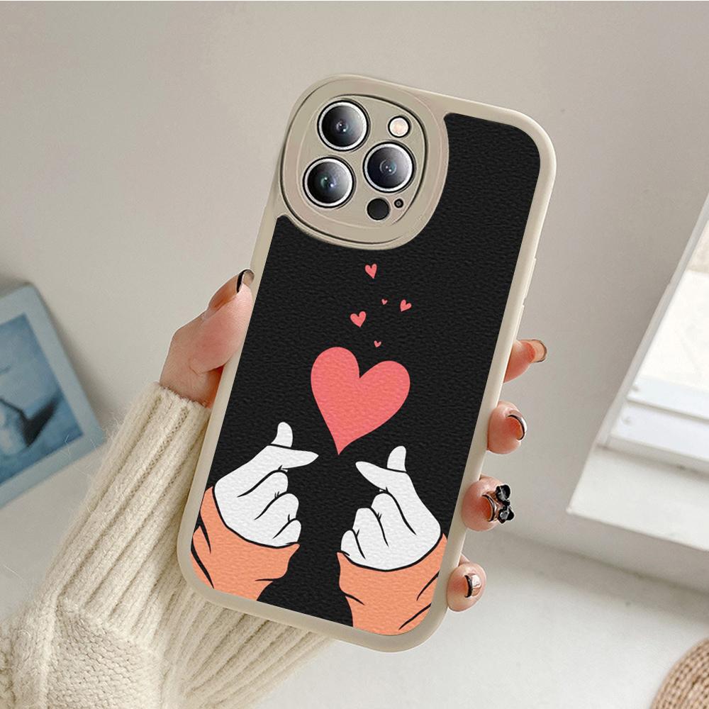 For Iphone 14 Fingertip Love Phone Case for Iphone 14 13 11 12 Pro MAX 13 12 MiNi 7 8 14 Plus X XS XR Lambskin Protective Covers